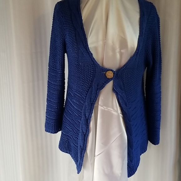 Vex Collection 1 button Blue Cotton Cardigan XL - Picture 2 of 8